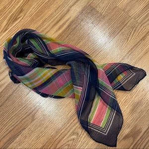 Burmel VINTAGE designer scarf navy‎ pink green yellow striped square scarf